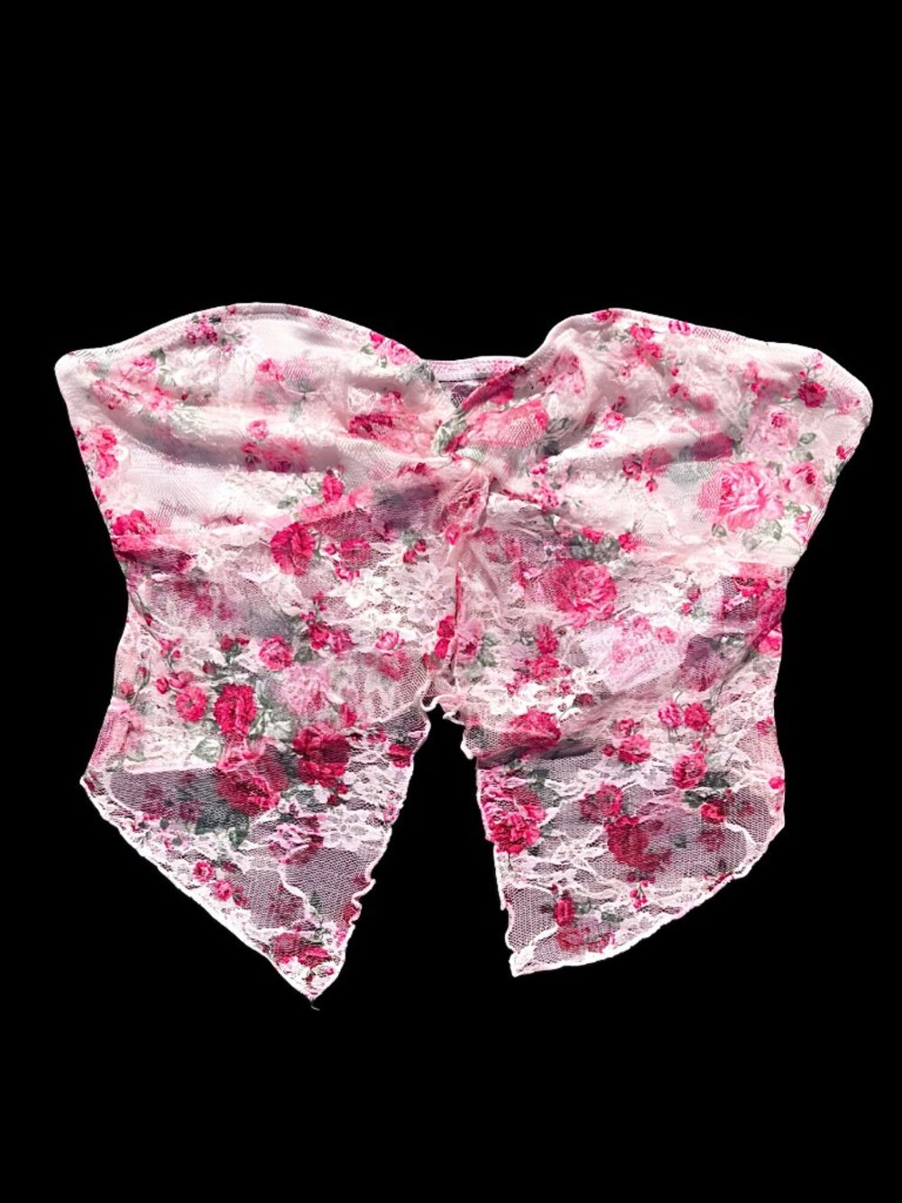 Shein Size XS Romantic Floral Print Lace Mesh Bandeau Top